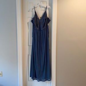 David’s Bridal, long, black tie/formal dress. Size 18 true to size.